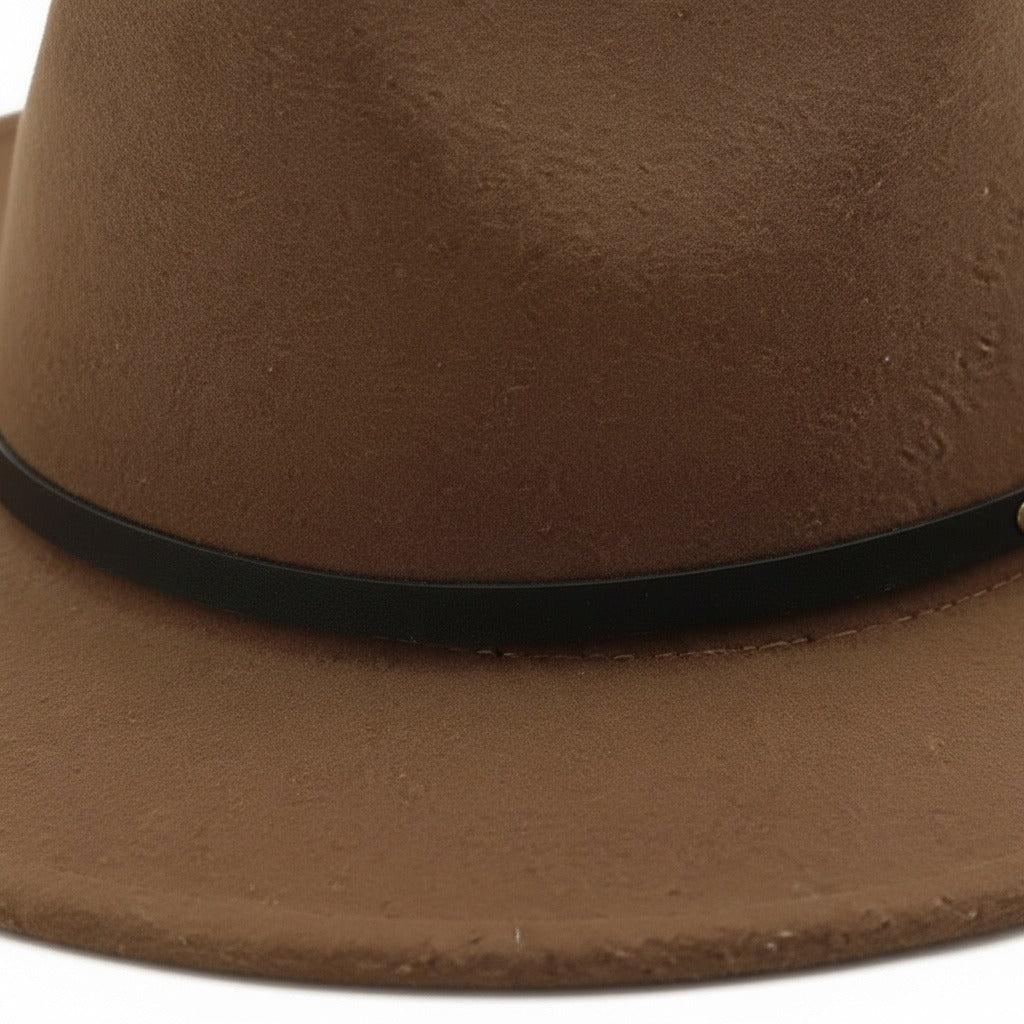 Men’s Felt Fedora Hat with Wide Brim and Buckle Band