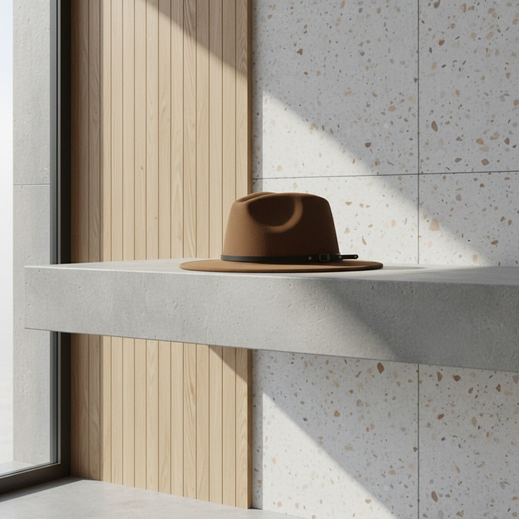 Men’s Felt Fedora Hat with Wide Brim and Buckle Band