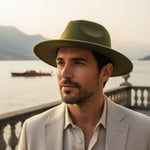 Men’s Felt Fedora Hat with Wide Brim and Buckle Band
