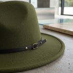 Men’s Felt Fedora Hat with Wide Brim and Buckle Band