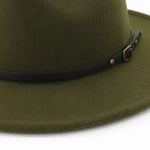 Men’s Felt Fedora Hat with Wide Brim and Buckle Band