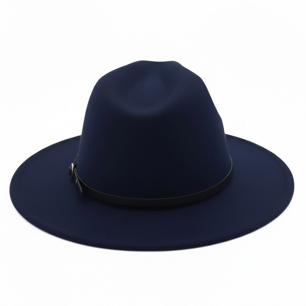 Men’s Felt Fedora Hat with Wide Brim and Buckle Band
