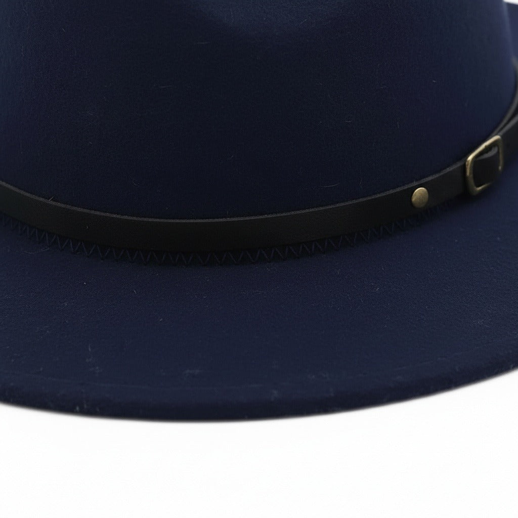 Men’s Felt Fedora Hat with Wide Brim and Buckle Band
