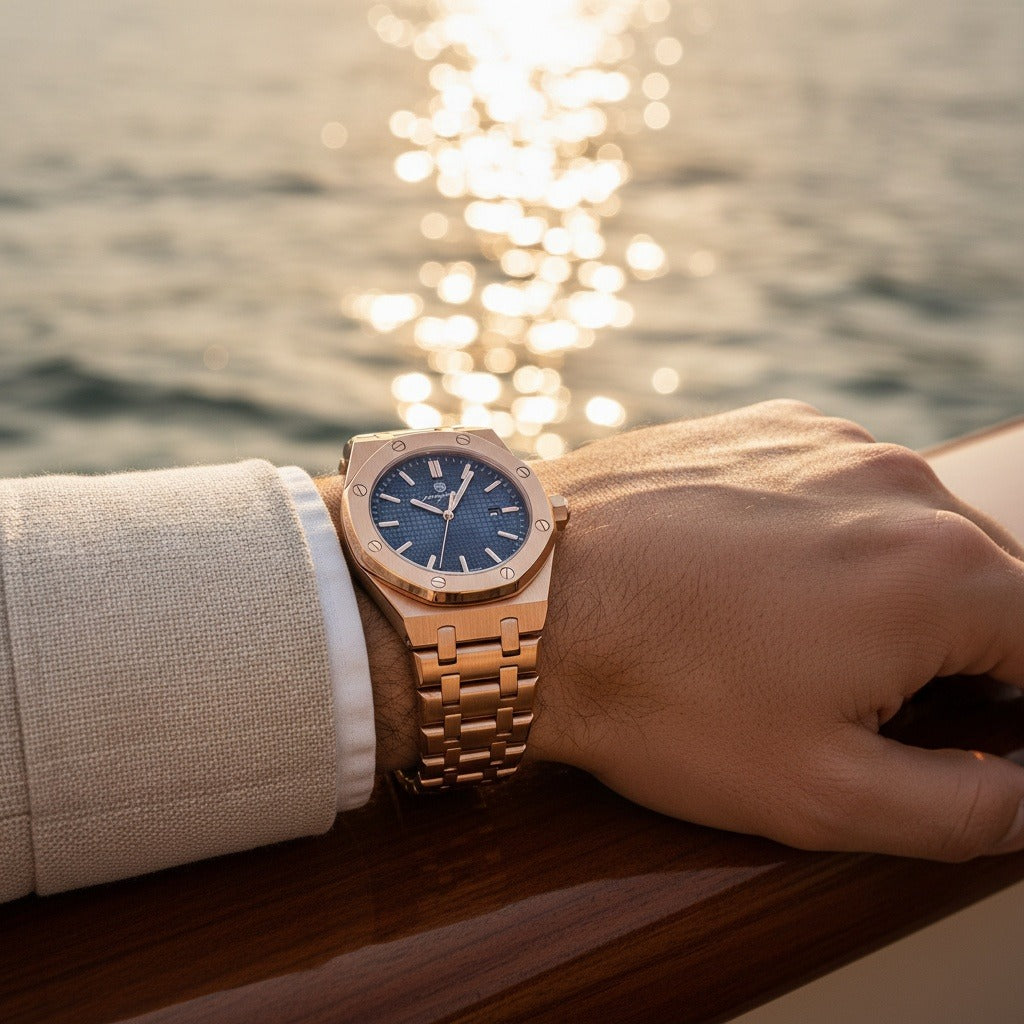 Men’s Stainless Steel Quartz Watch with Integrated Bracelet and Date Display