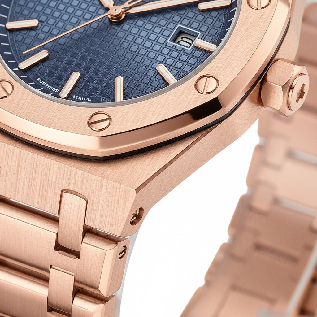 Men’s Stainless Steel Quartz Watch with Integrated Bracelet and Date Display