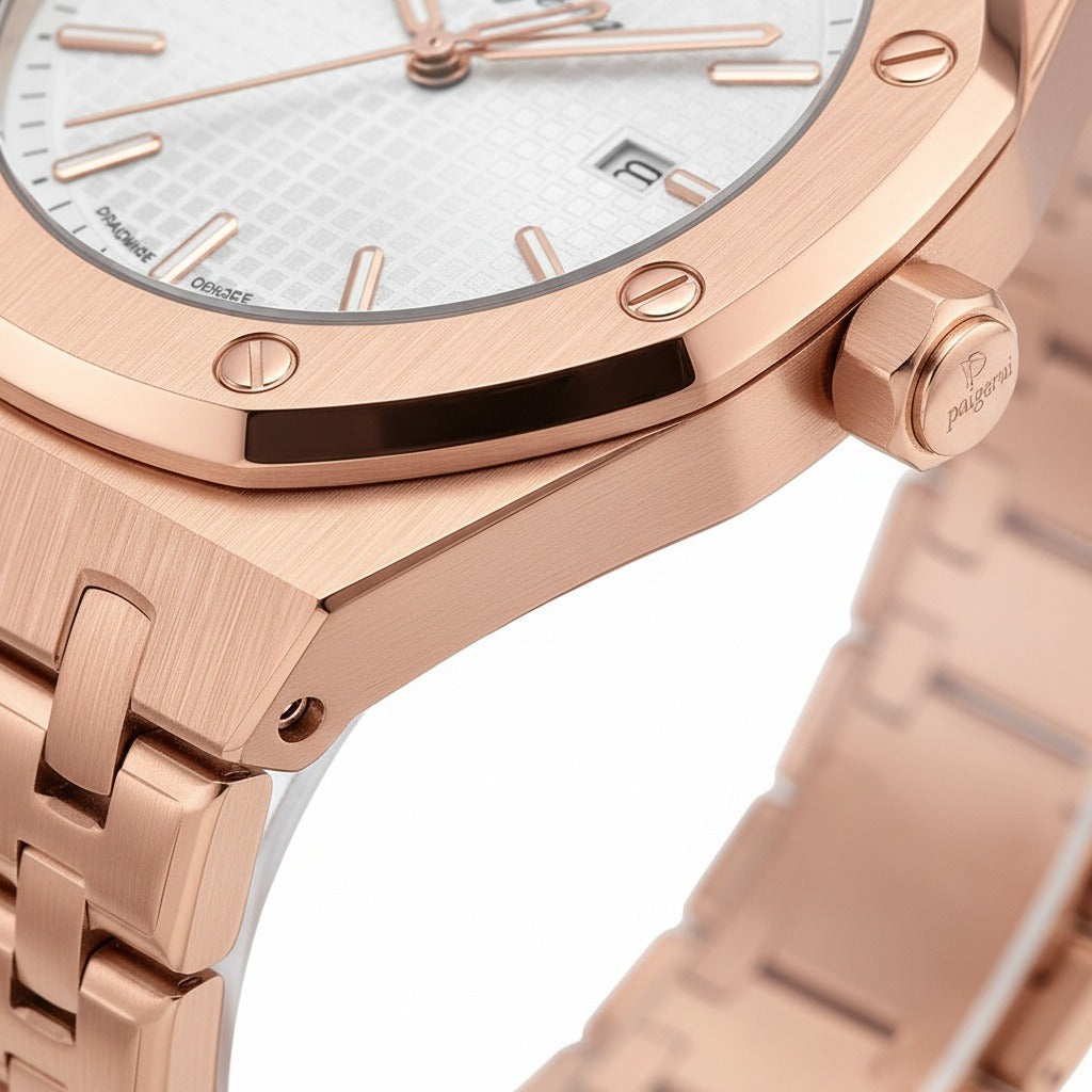 Men’s Stainless Steel Quartz Watch with Integrated Bracelet and Date Display