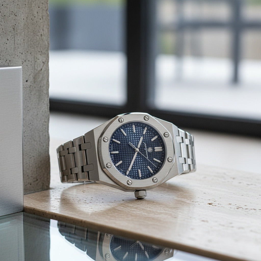 Men’s Stainless Steel Quartz Watch with Integrated Bracelet and Date Display