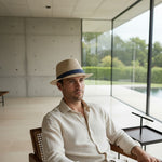 Men’s Woven Straw Fedora Hat with Contrast Band