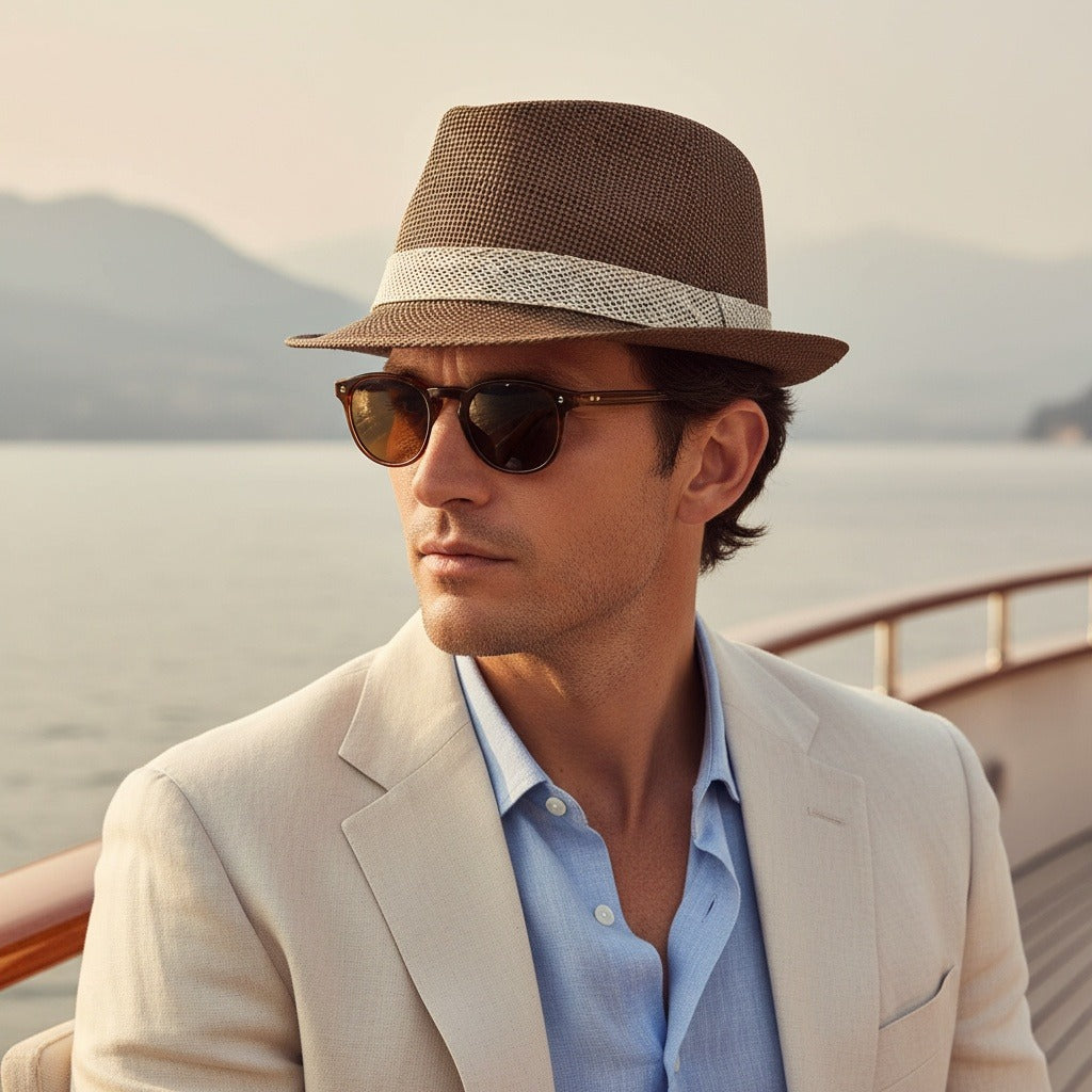 Men’s Woven Straw Fedora Hat with Contrast Band