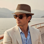 Men’s Woven Straw Fedora Hat with Contrast Band