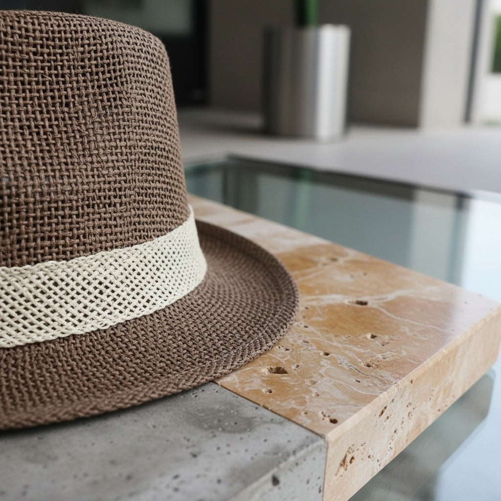 Men’s Woven Straw Fedora Hat with Contrast Band