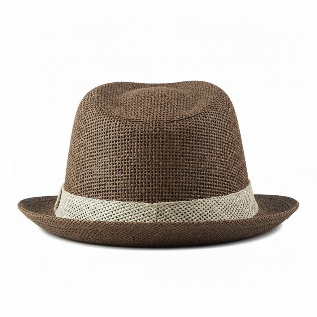 Men’s Woven Straw Fedora Hat with Contrast Band