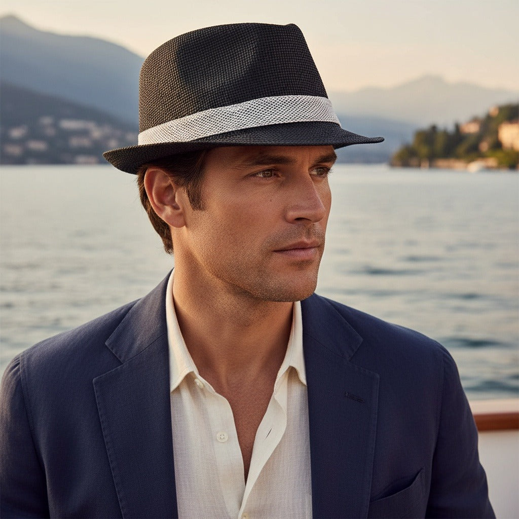 Men’s Woven Straw Fedora Hat with Contrast Band
