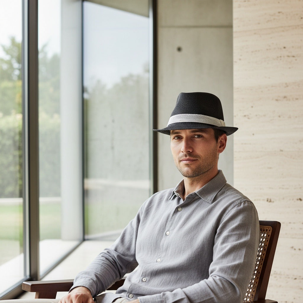 Men’s Woven Straw Fedora Hat with Contrast Band