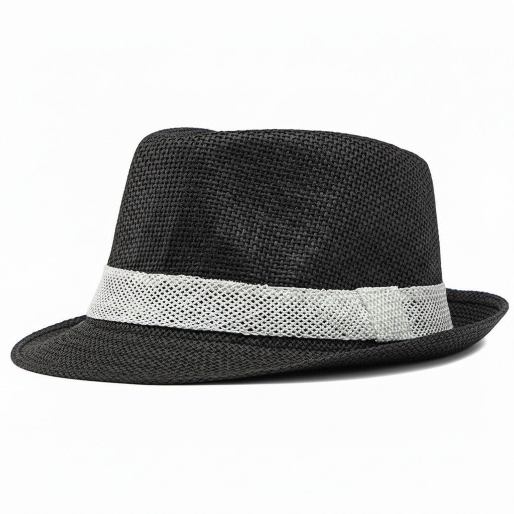 Men’s Woven Straw Fedora Hat with Contrast Band