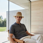 Men’s Woven Straw Fedora Hat with Contrast Band