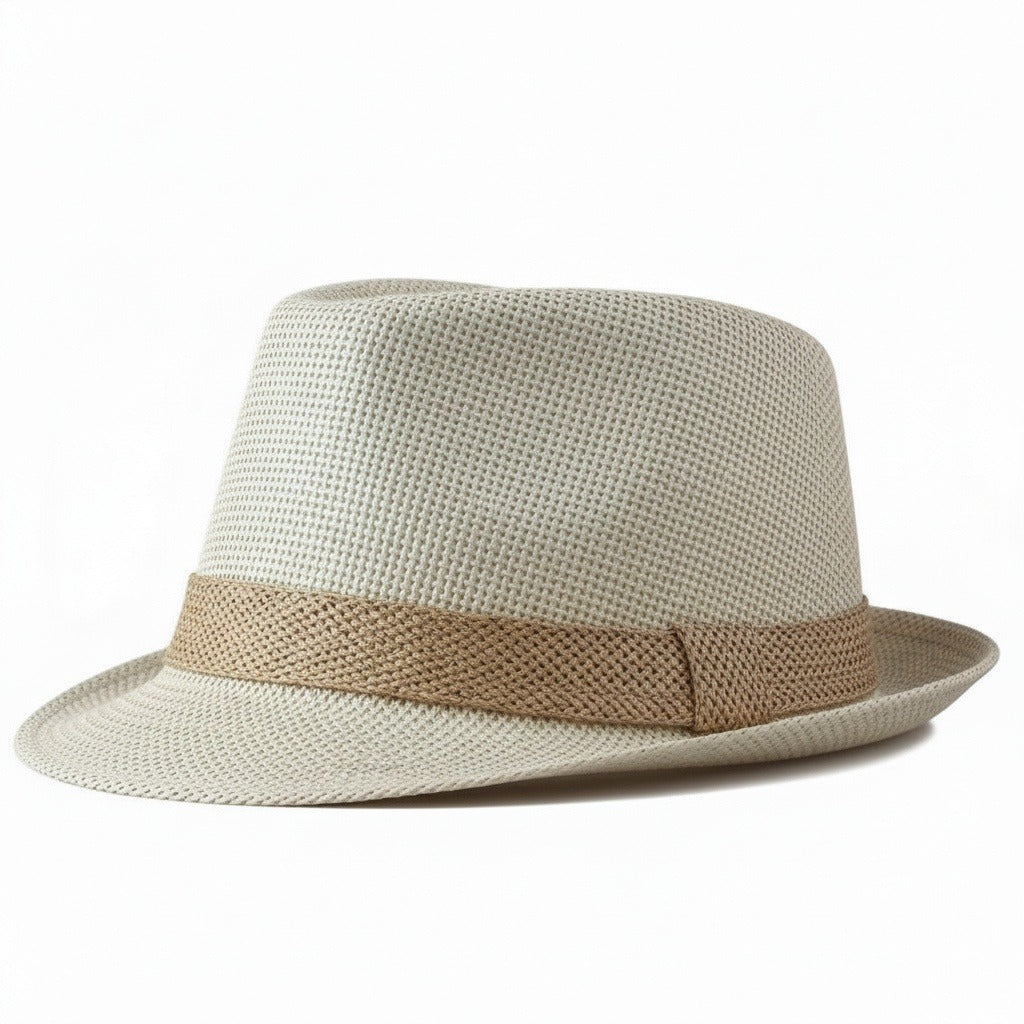 Men’s Woven Straw Fedora Hat with Contrast Band