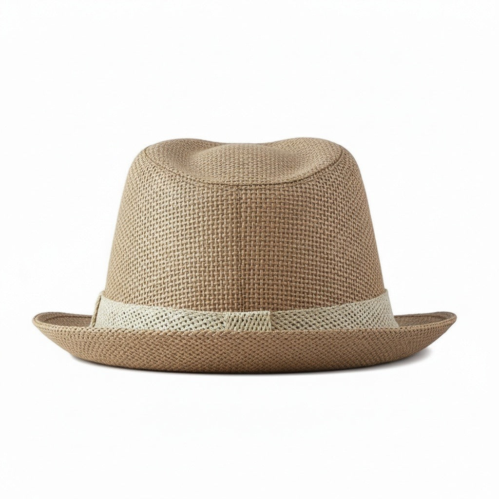 Men’s Woven Straw Fedora Hat with Contrast Band