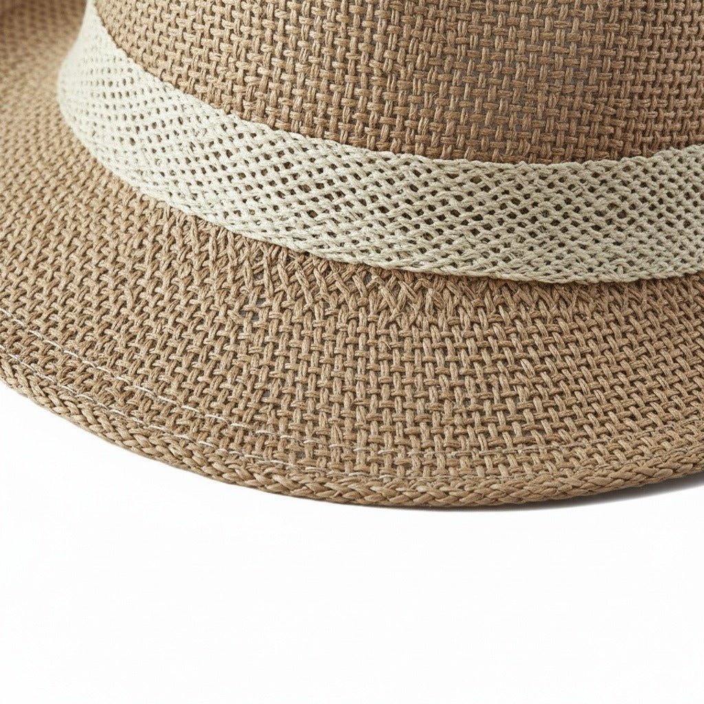 Men’s Woven Straw Fedora Hat with Contrast Band