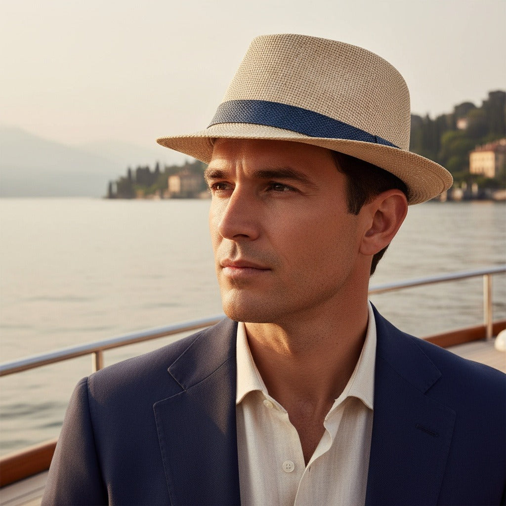 Men’s Woven Straw Fedora Hat with Contrast Band