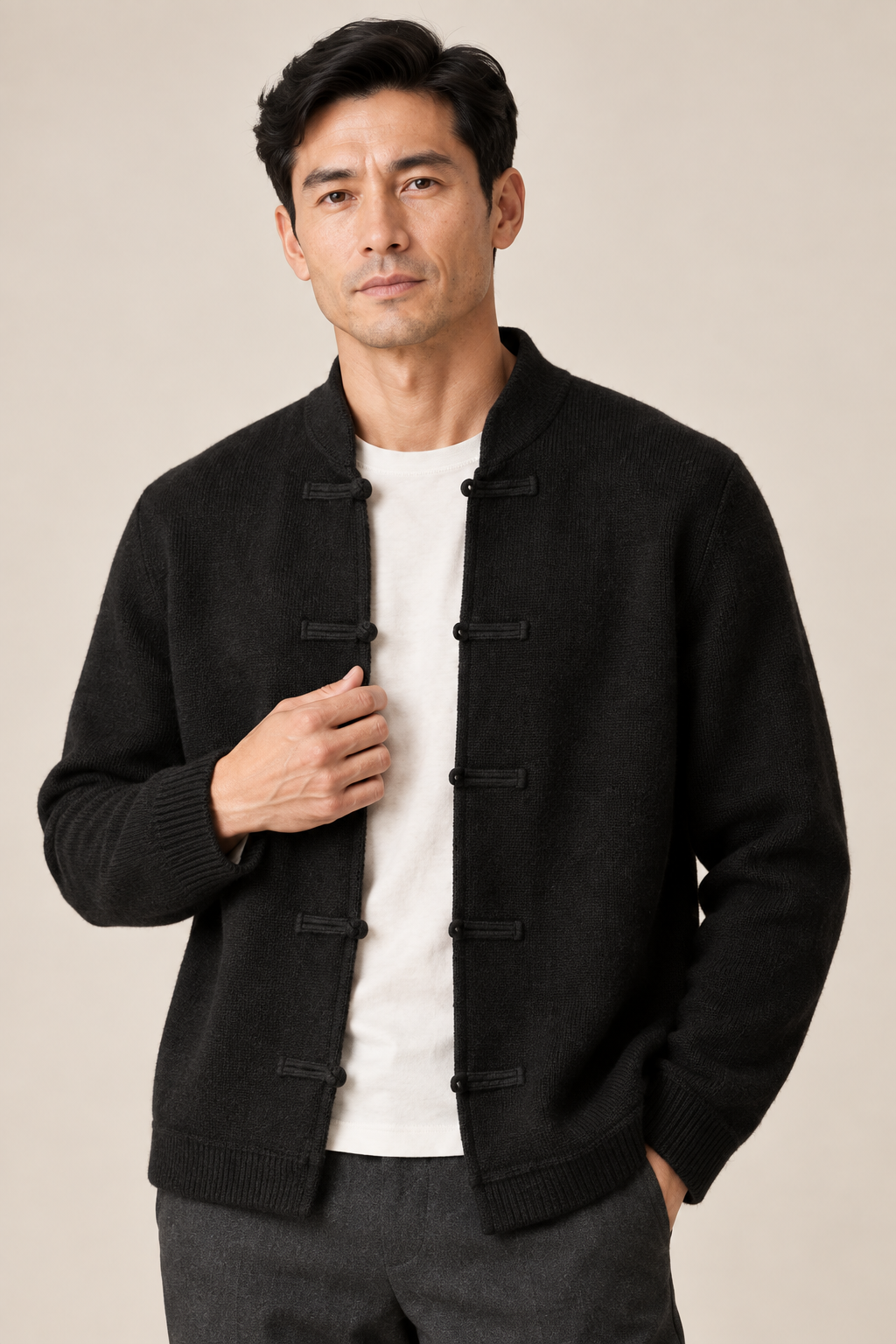 Men’s 100% Merino Wool Single-Breasted Knitted Cardigan