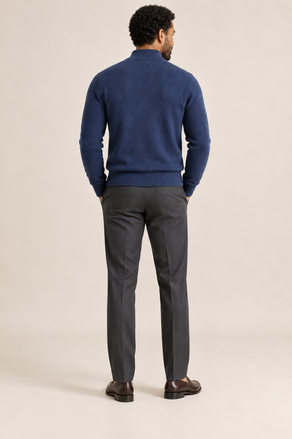 Men’s 100% Merino Wool Full-Zip Mock-Neck Cardigan