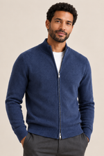Men’s 100% Merino Wool Full-Zip Mock-Neck Cardigan