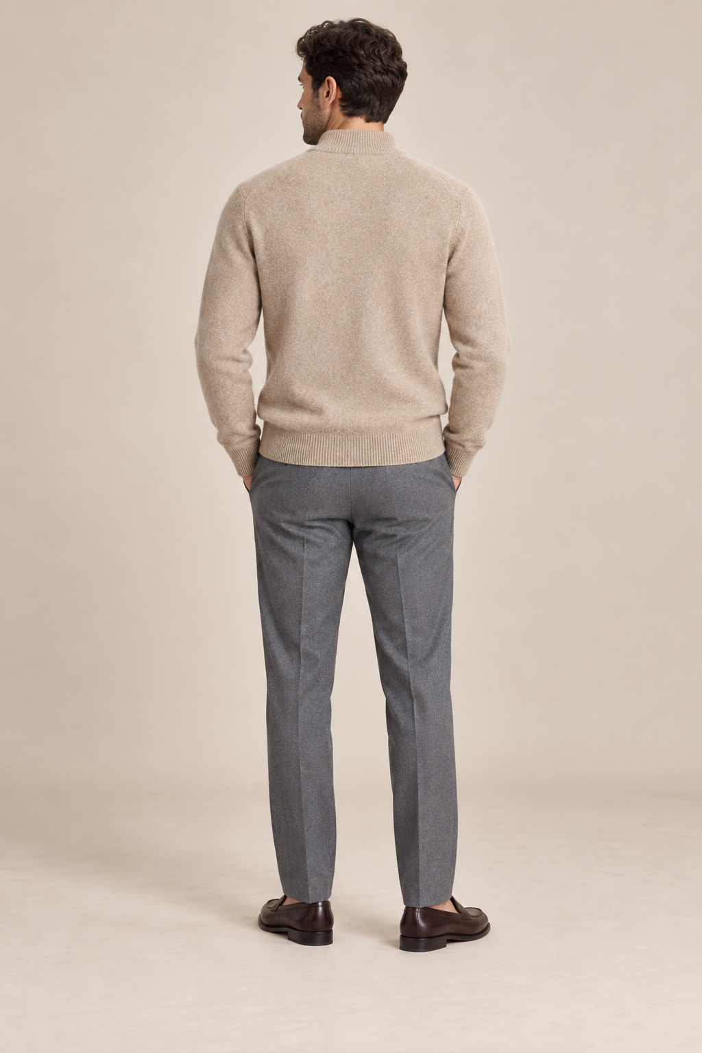 Men’s 100% Merino Wool Full-Zip Mock-Neck Cardigan