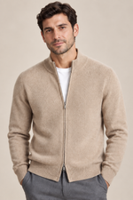 Men’s 100% Merino Wool Full-Zip Mock-Neck Cardigan