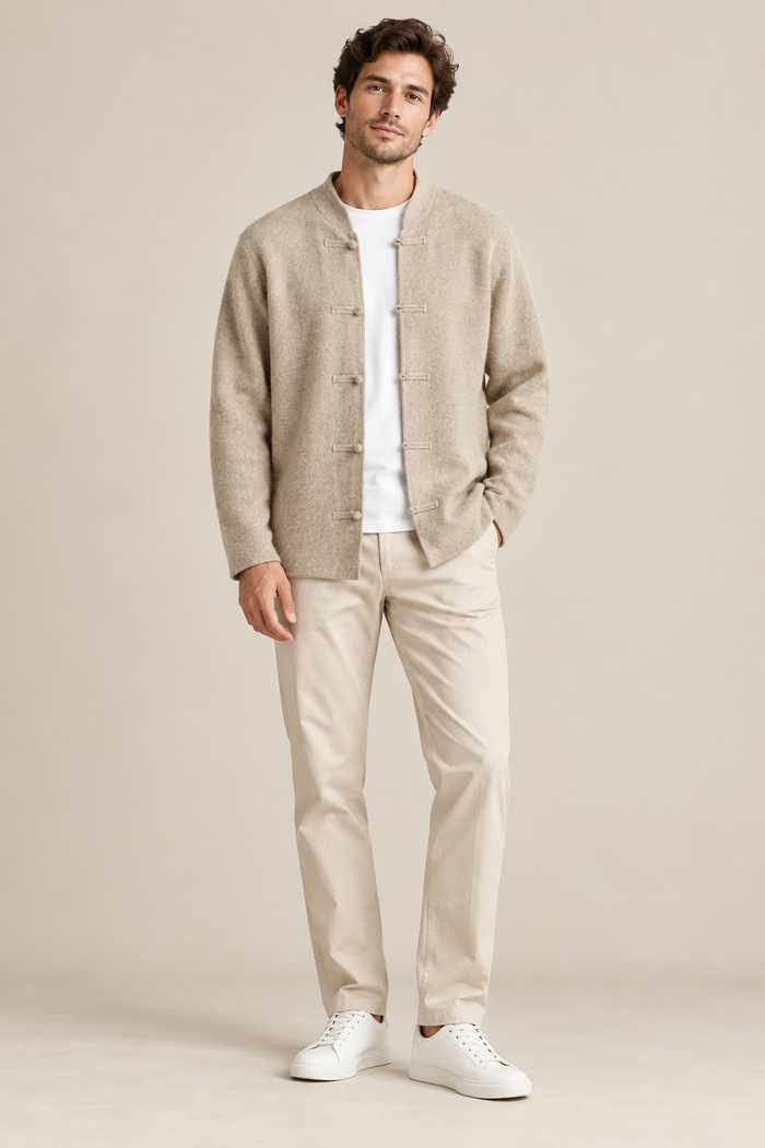Men’s 100% Merino Wool Single-Breasted Knitted Cardigan