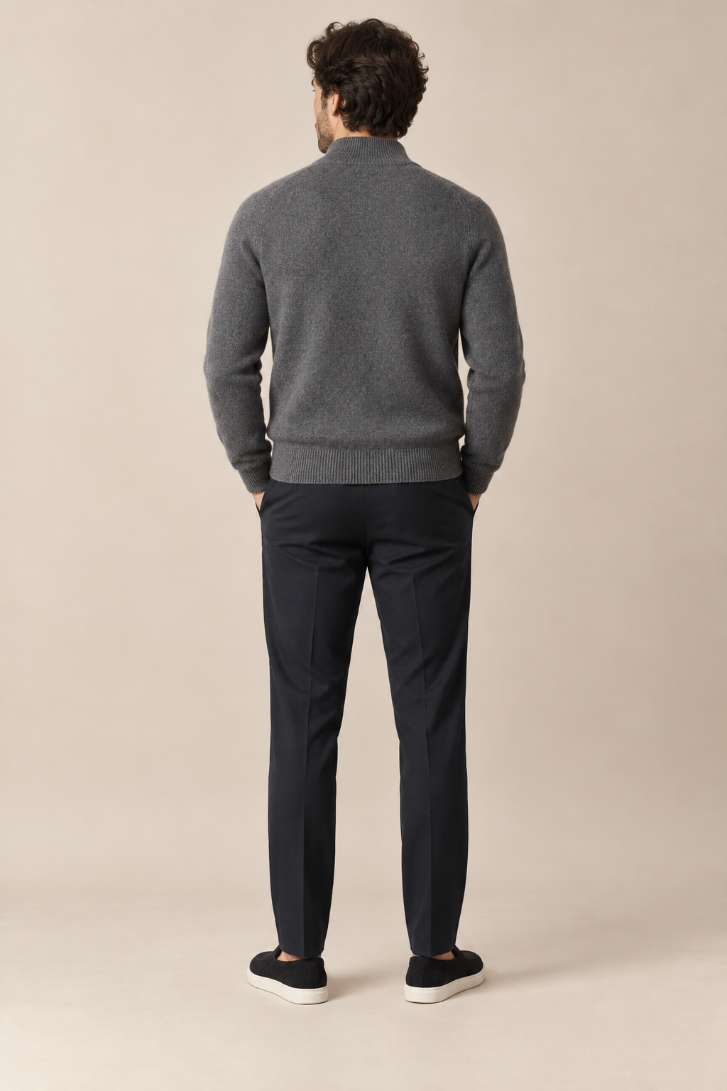 Men’s 100% Merino Wool Full-Zip Mock-Neck Cardigan
