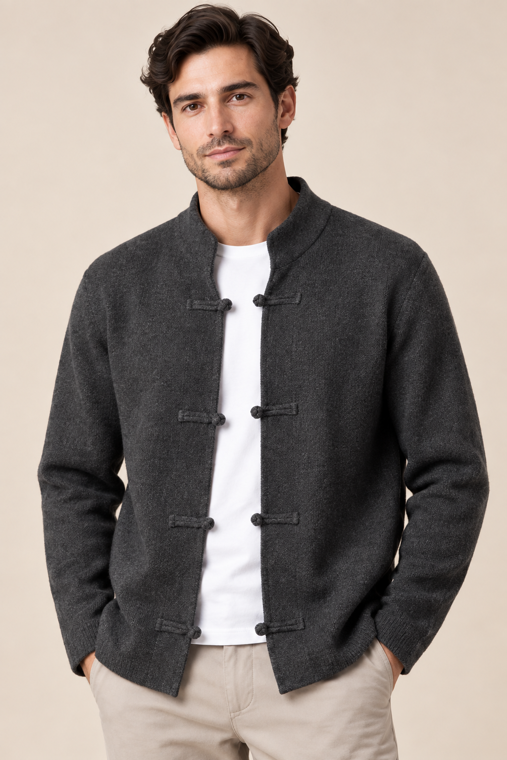 Men’s 100% Merino Wool Single-Breasted Knitted Cardigan