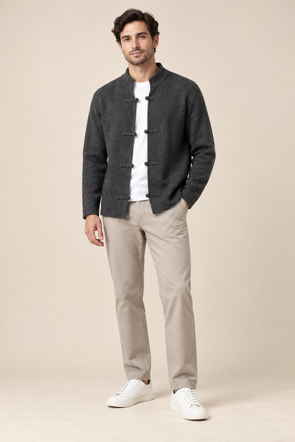 Men’s 100% Merino Wool Single-Breasted Knitted Cardigan