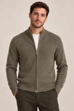 Men’s 100% Merino Wool Full-Zip Mock-Neck Cardigan