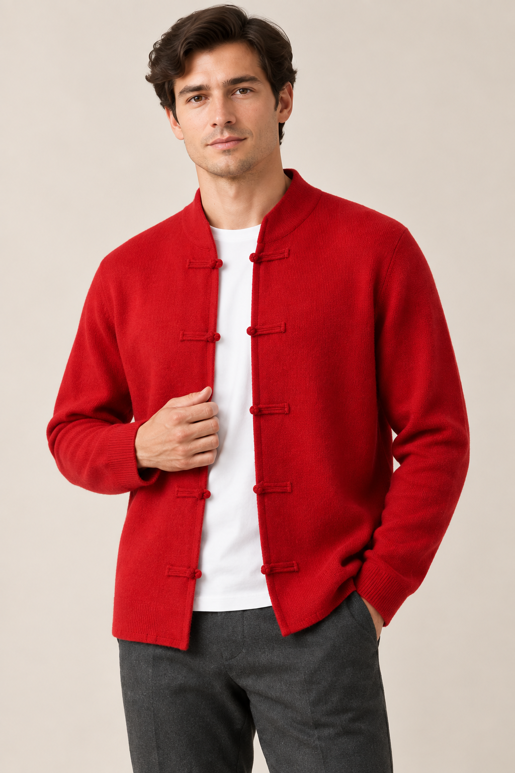 Men’s 100% Merino Wool Single-Breasted Knitted Cardigan