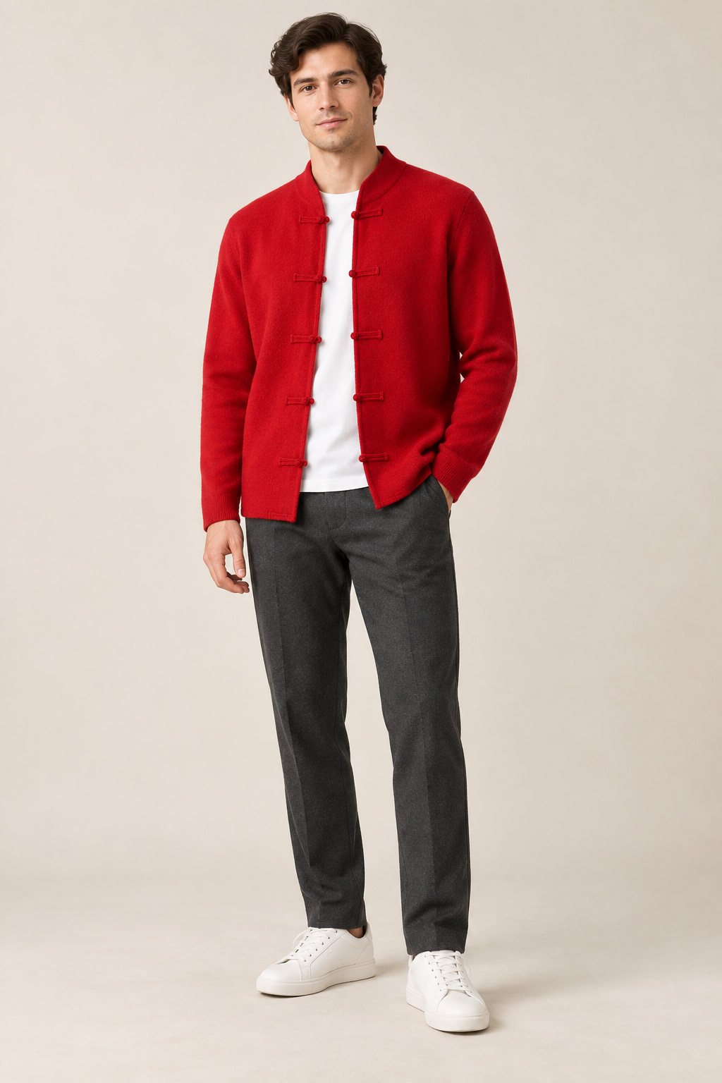 Men’s 100% Merino Wool Single-Breasted Knitted Cardigan