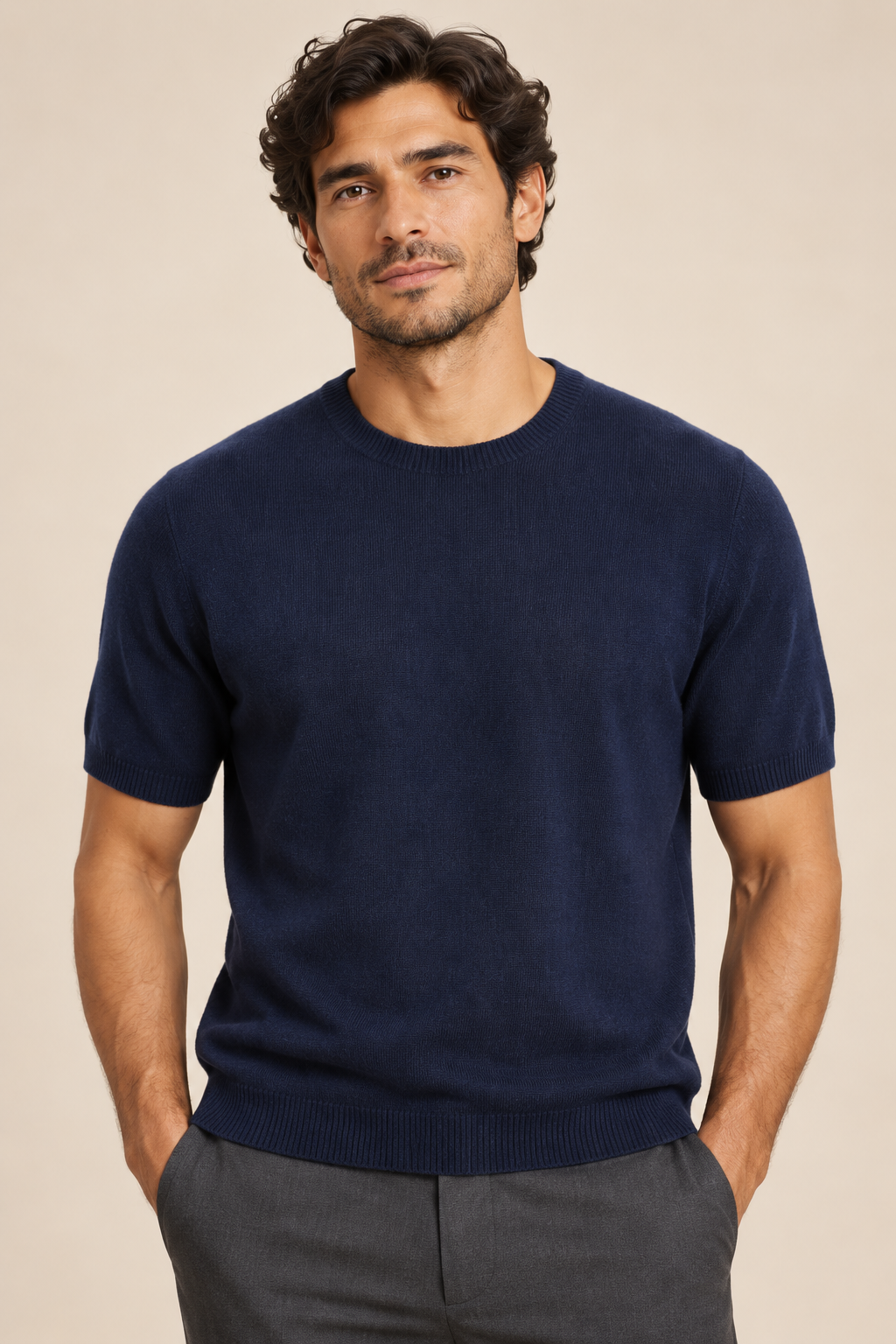 Men’s 100% Merino Wool Knitted Crew-Neck T-Shirt