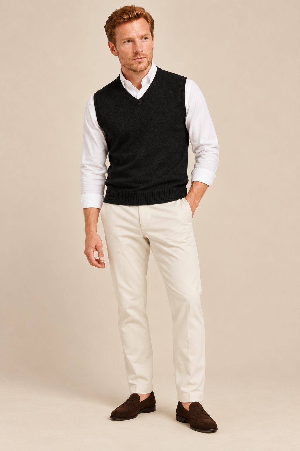 Men’s 100% Merino Wool Knitted V-Neck Sweater Vest