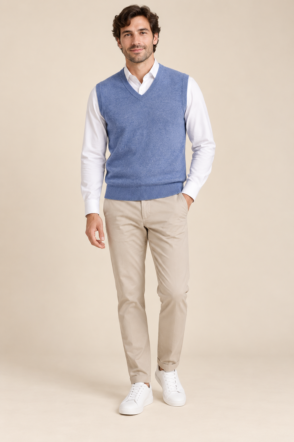 Men’s 100% Merino Wool Knitted V-Neck Sweater Vest
