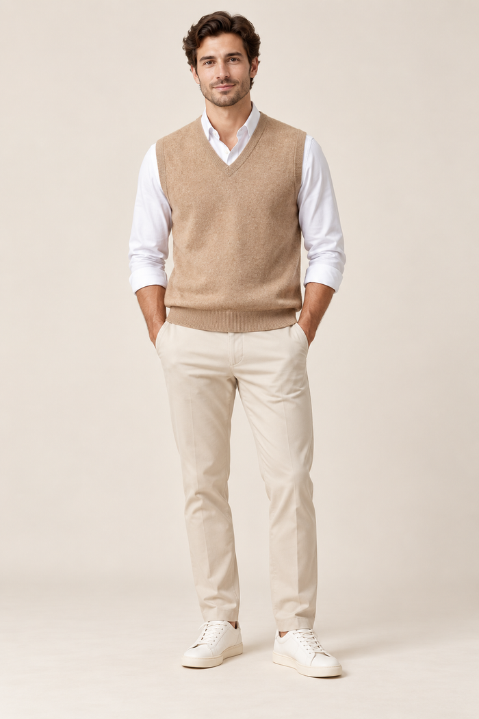 Men’s 100% Merino Wool Knitted V-Neck Sweater Vest