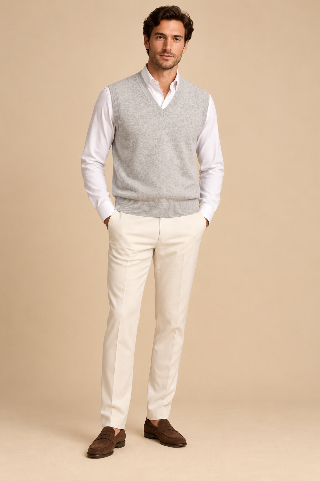 Men’s 100% Merino Wool Knitted V-Neck Sweater Vest