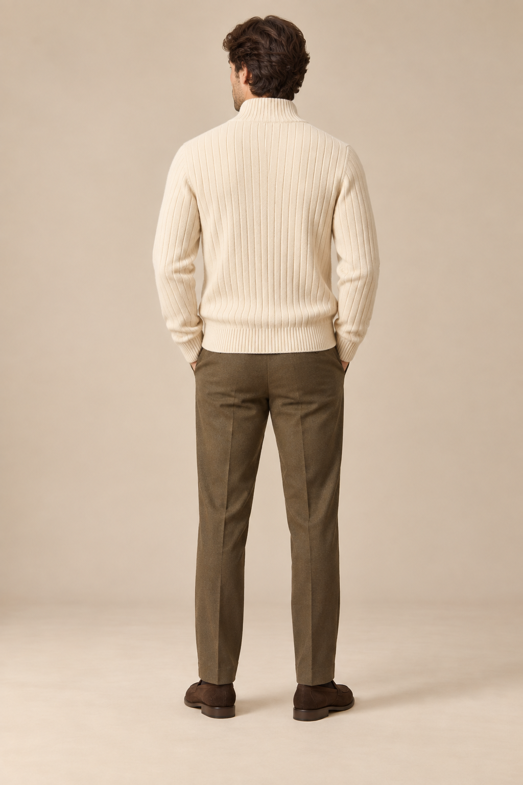 Men’s 100% Merino Wool Rib-Knit Full-Zip Cardigan