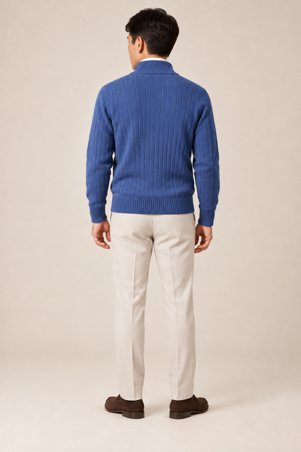 Men’s 100% Merino Wool Rib-Knit Full-Zip Cardigan