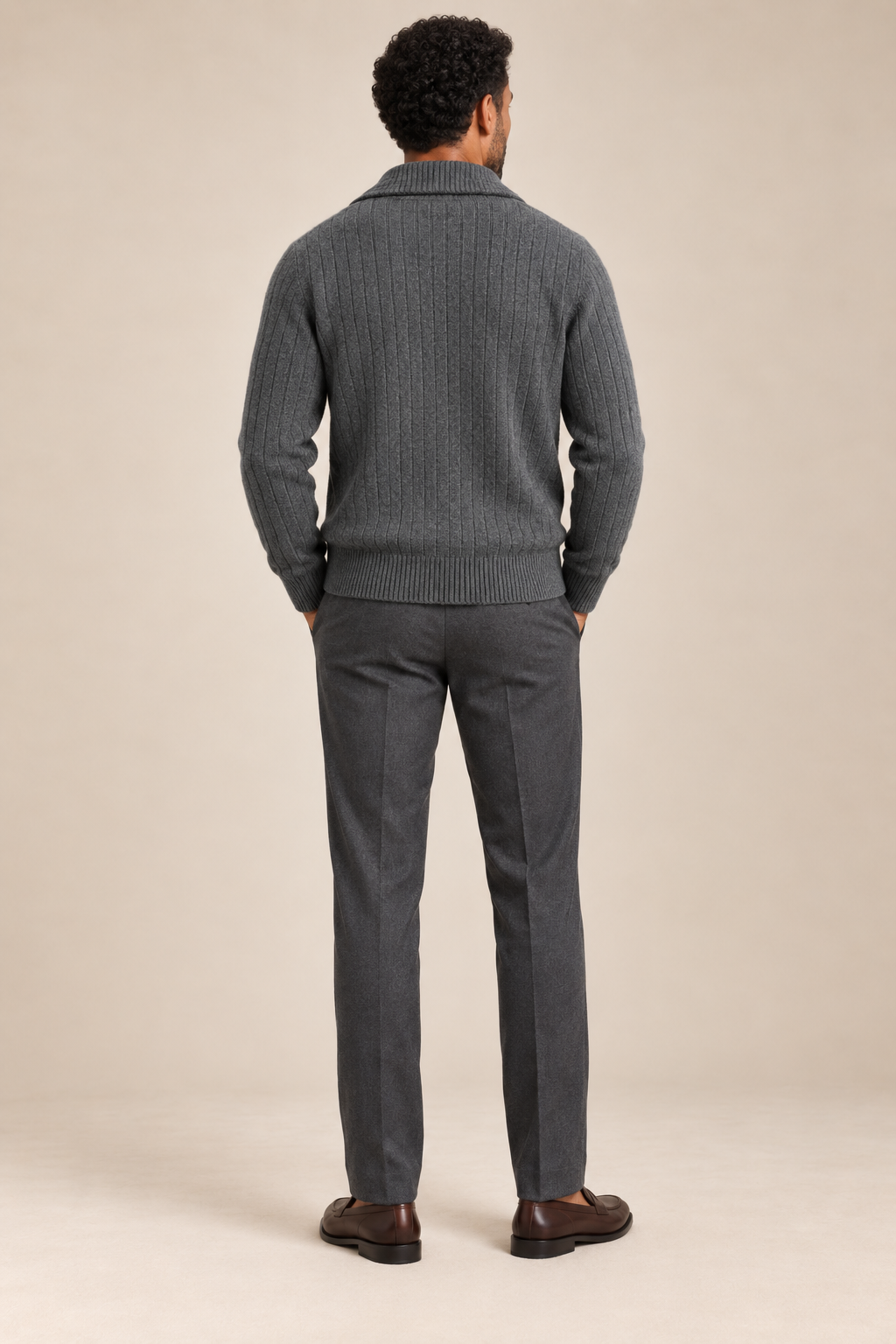 Men’s 100% Merino Wool Rib-Knit Full-Zip Cardigan