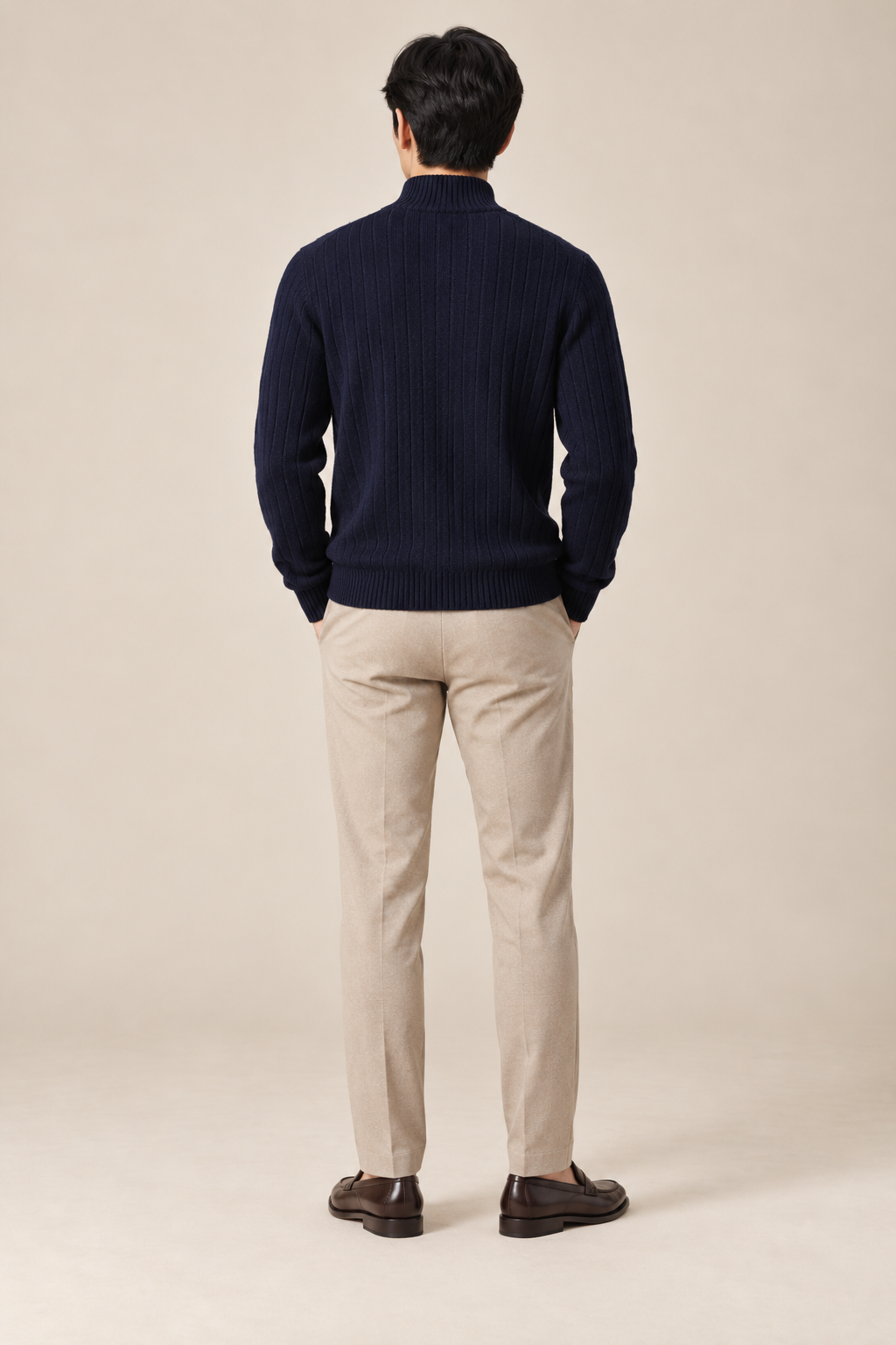 Men’s 100% Merino Wool Rib-Knit Full-Zip Cardigan
