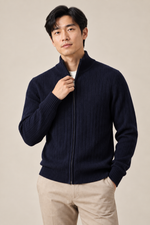 Men’s 100% Merino Wool Rib-Knit Full-Zip Cardigan