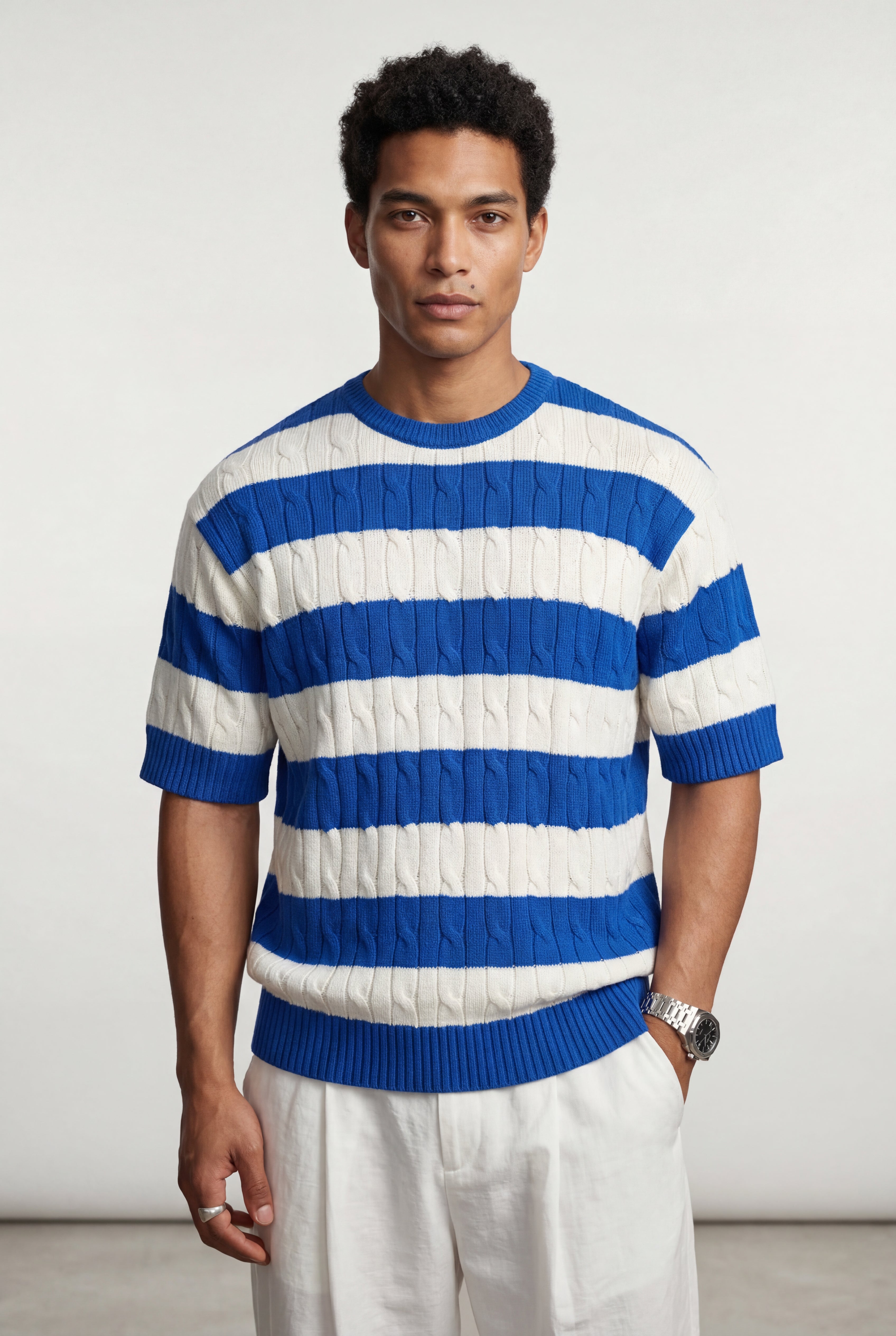 Marven – Striped Cable-Knit T-Shirt