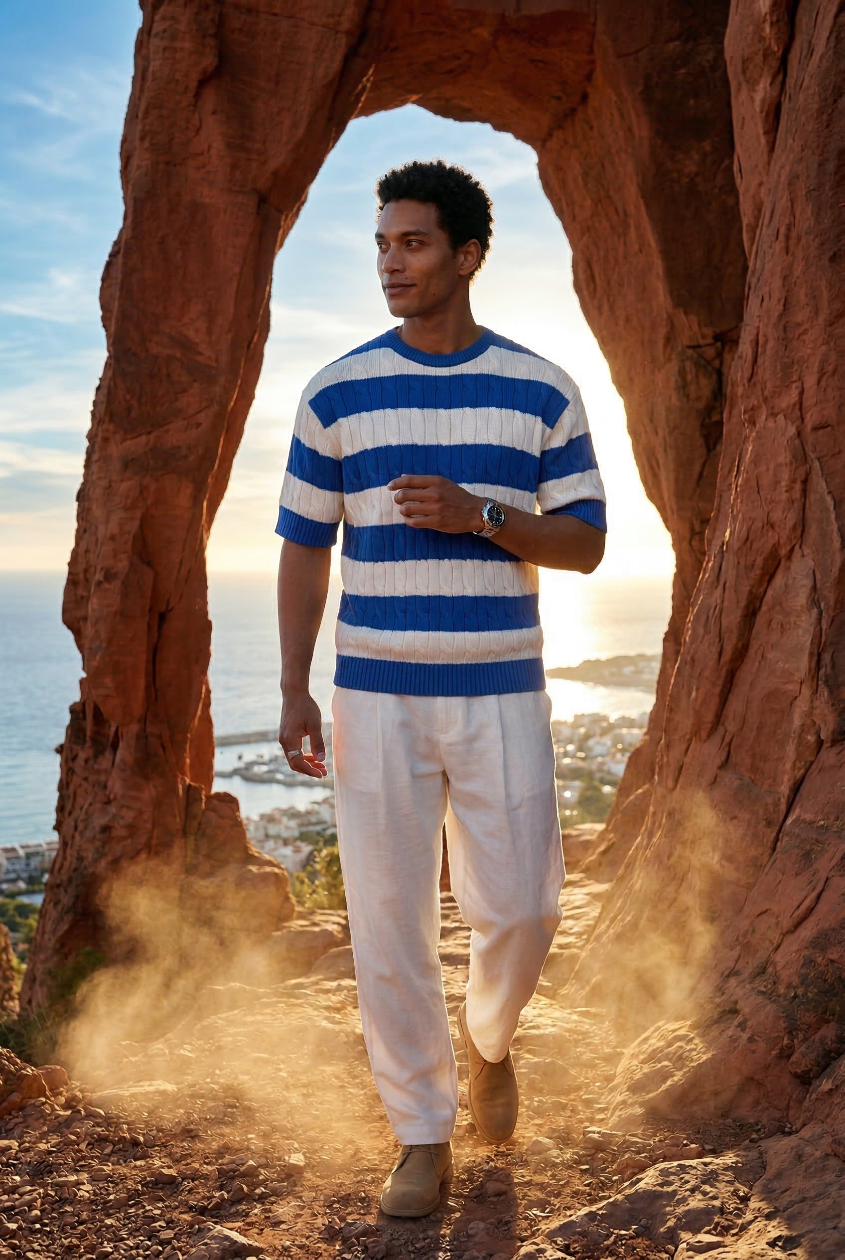 Marven – Striped Cable-Knit T-Shirt