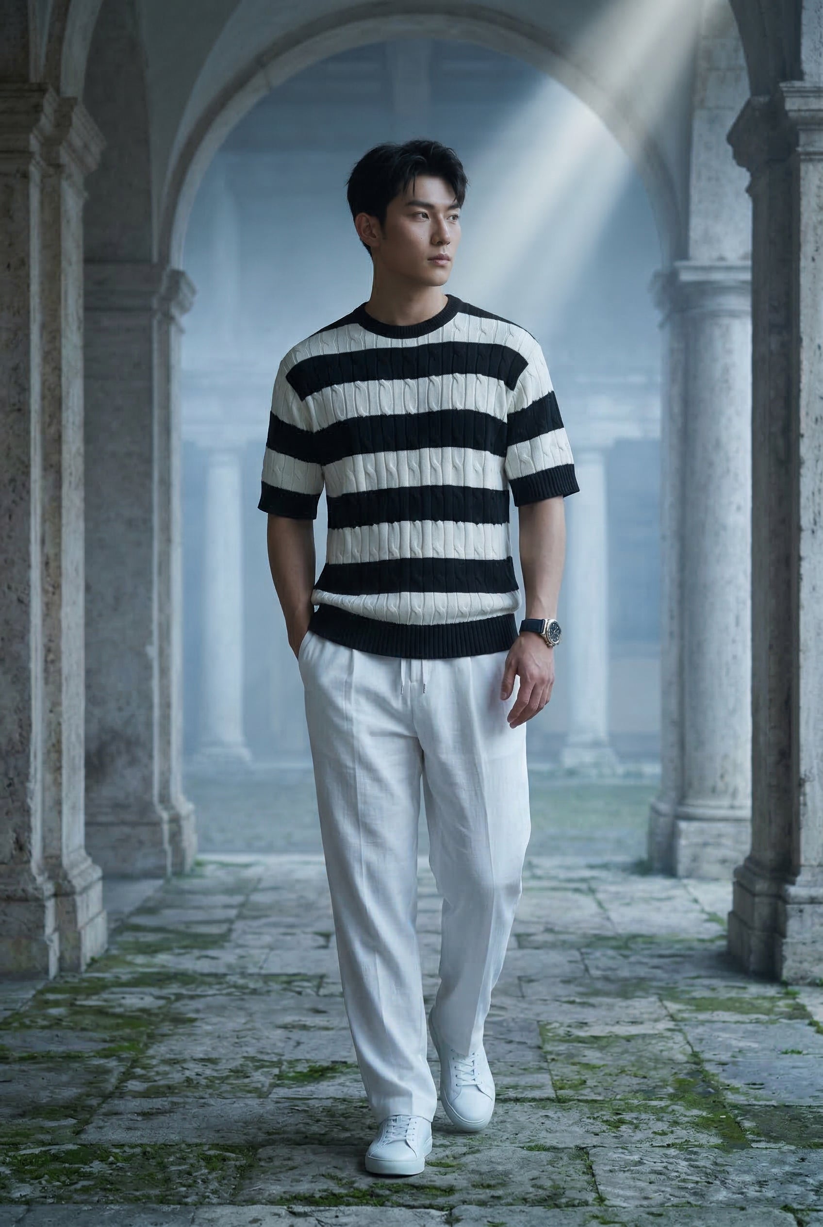 Marven – Striped Cable-Knit T-Shirt