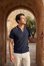 Men's Open Collar Polo Shirt with Contrast Trim